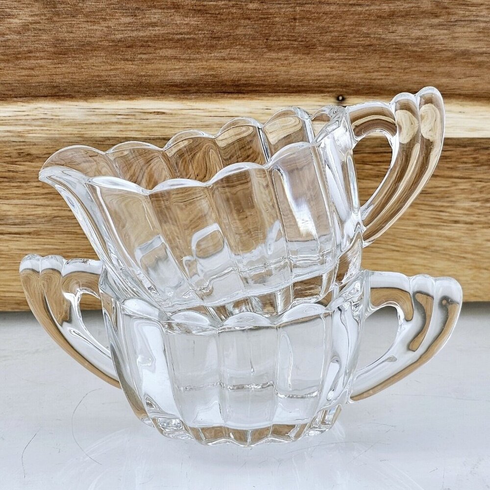 Heisey Crystolite Cream & Sugar Set 2.5" vertical ribbed art deco handle - Picture 10 of 15